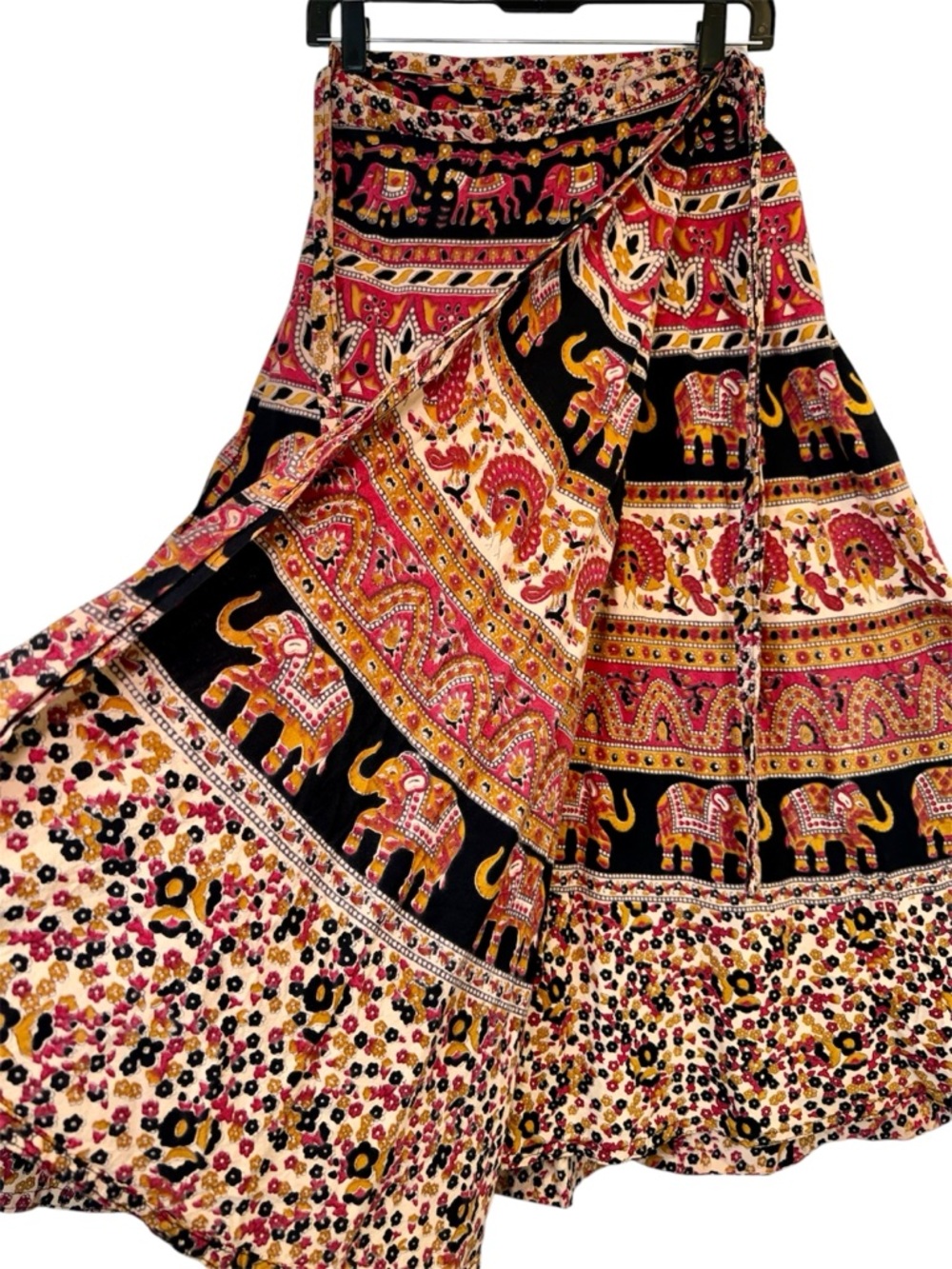Vintage Bohemian Indian Maxi Wrap Skirt Elephant & Peacock OS 🐘 🦚